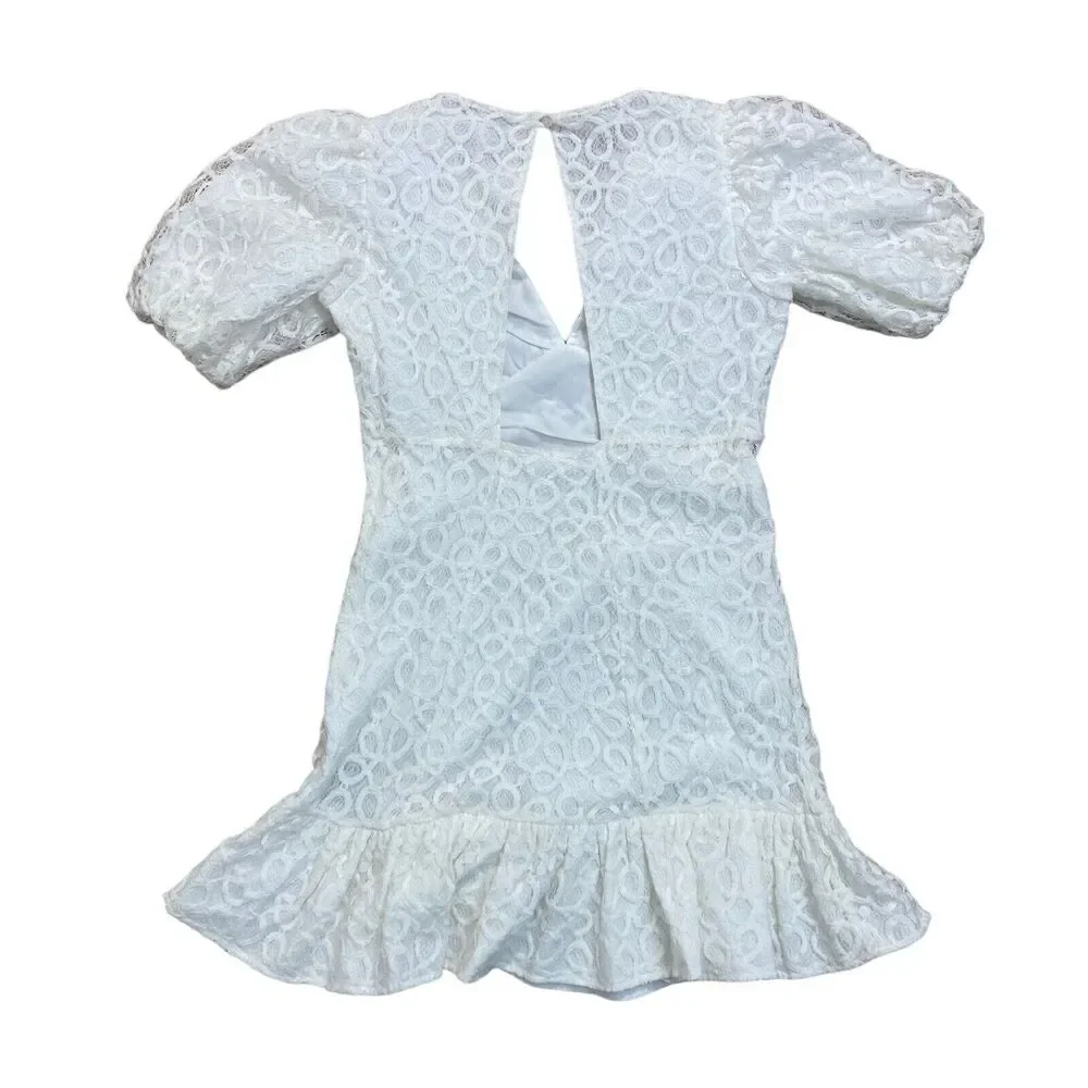Walter Baker Size 2 Cutout Lace Caroline Mini Dress Ivory Puff Sleeve NWT $298 - Picture 2 of 7